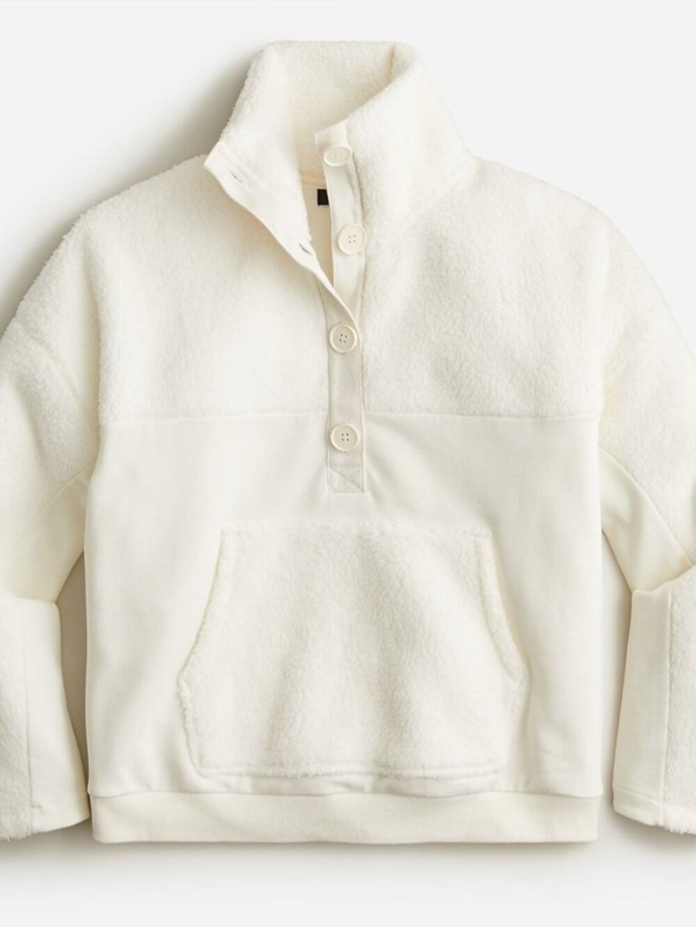 J Crew Cream Teddy Sherpa Button-up Collar Cropped Pullover EUC L